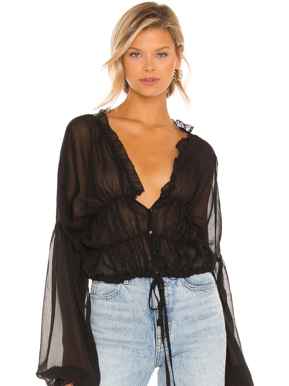 Sheer Black Ruffle Bali Top - SNDYS